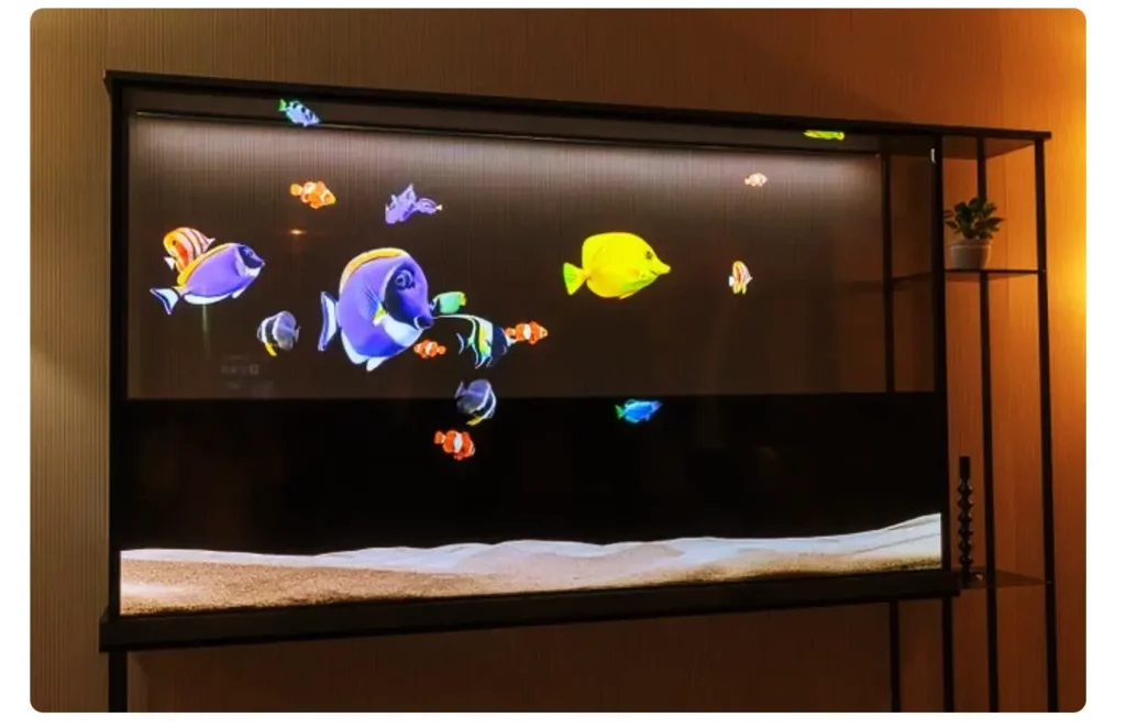 LG 시그니처 OLED T 의 투명 스크린 과 수족관